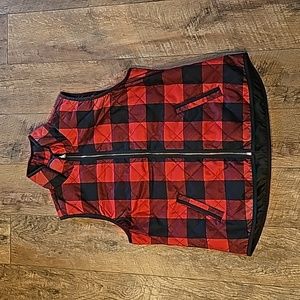 Old Navy Red and Black Plaid Quilted Vest